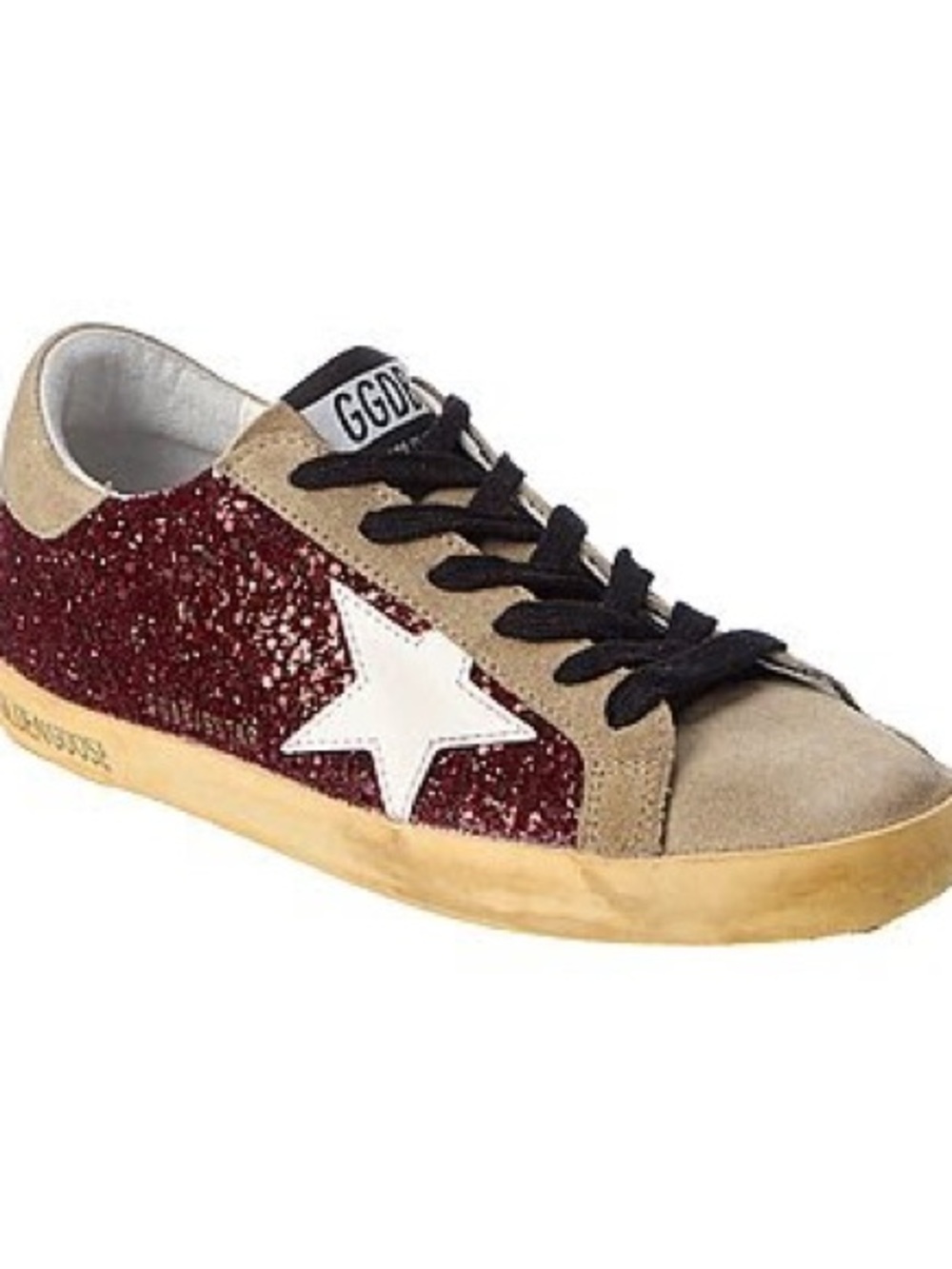 Golden Goose Burgundy Glitter Sneaker with White Star
